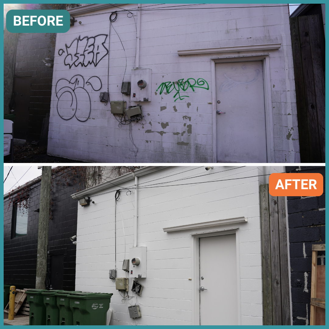 Newly painted exterior of business, before and after, in Richmond, VA